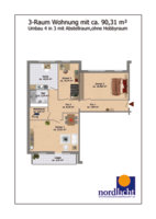Grundriss große 3-Raum-Wohnung 90,31 qm