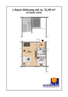 Grundriss 1-Raum-Wohnung 32,49 qm